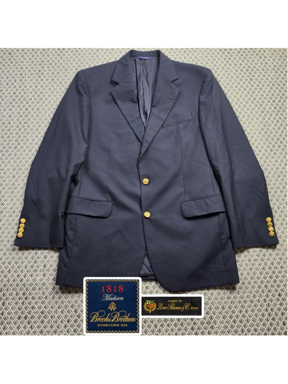Brooks Brothers 1818 Madison Mens 40R Loro Piana Wool Navy Blazer Gold Buttons